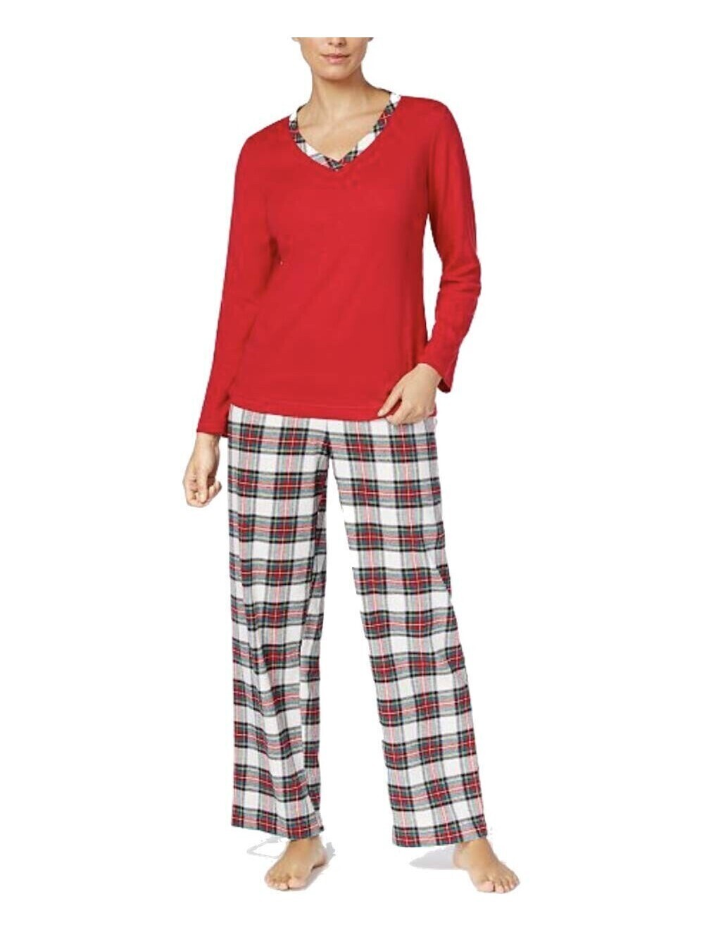 Charter Club Womens Flannel Mix It Top & Printed Pants Pajama Set Size 2XL